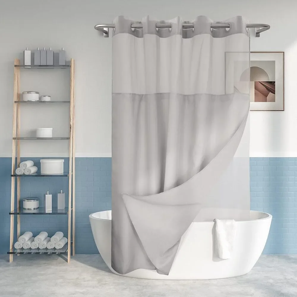 River Dream No Hook Slub Textured Shower Curtain PEVA Liner  71